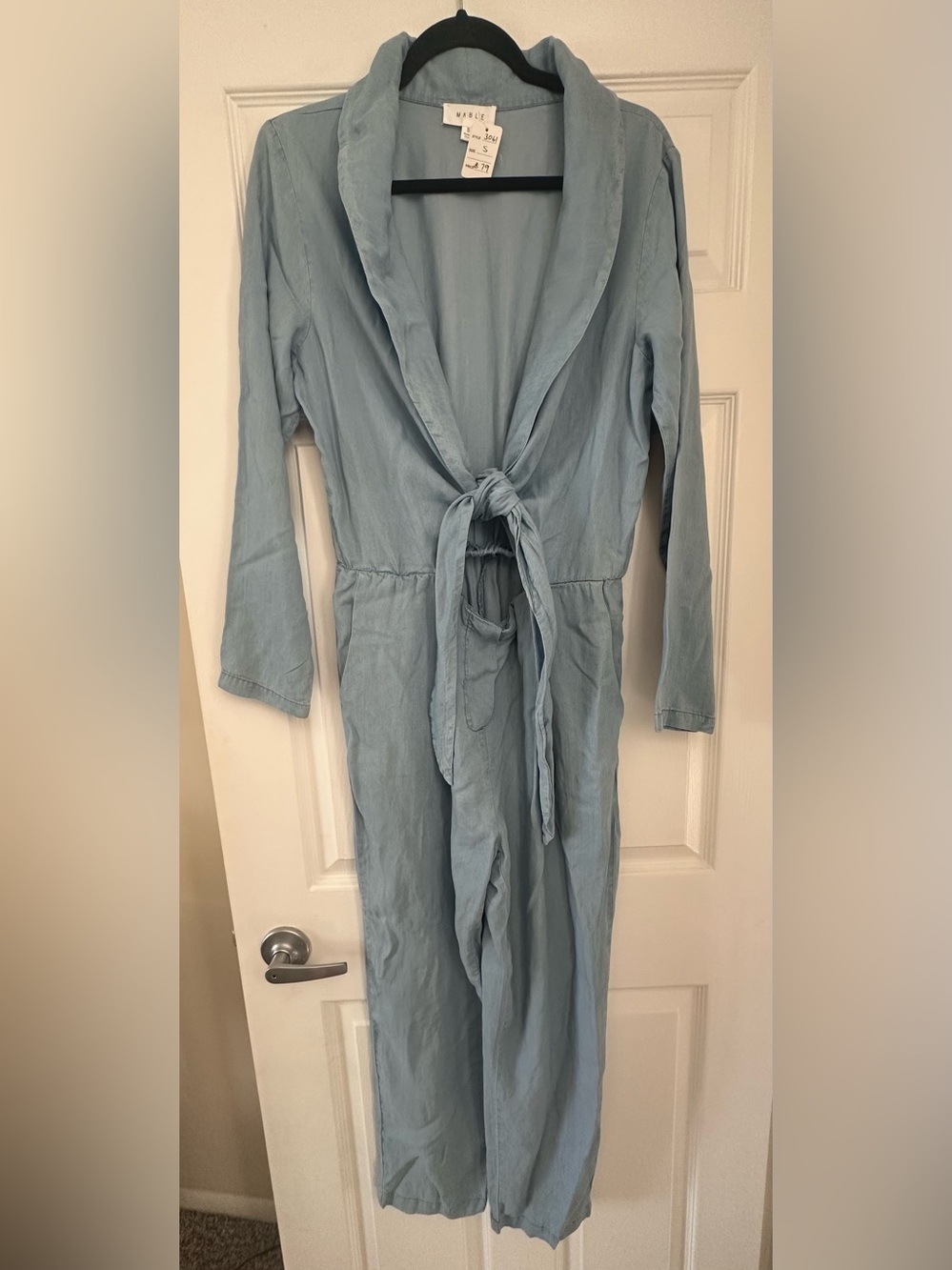 NWT- Mable Light Blue Tie-Front Jumpsuit